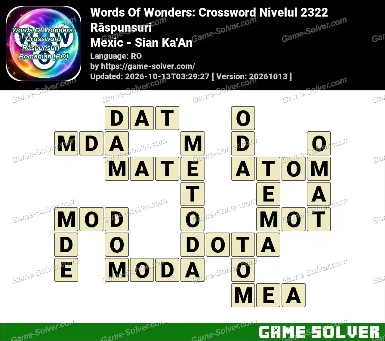 Words Of Wonders: Crossword Nivelul 2322 Răspunsuri – Mexic – Sian Ka’An